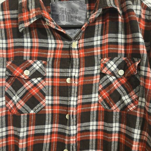 Slade Wilder Men Red Black White Plaid Flannel Button Front Long Sleeve Shirt L - Picture 5 of 5
